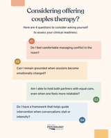 Considering offering couples therapy? Here are 4 questions to consider asking yourself to assess your clinical readiness.